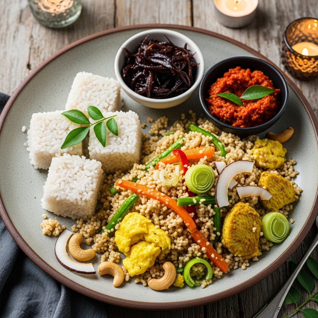 Sri Lankan Gluten-Free Breakfast Feast: Coconut Milk Rice & Kottu Roti
