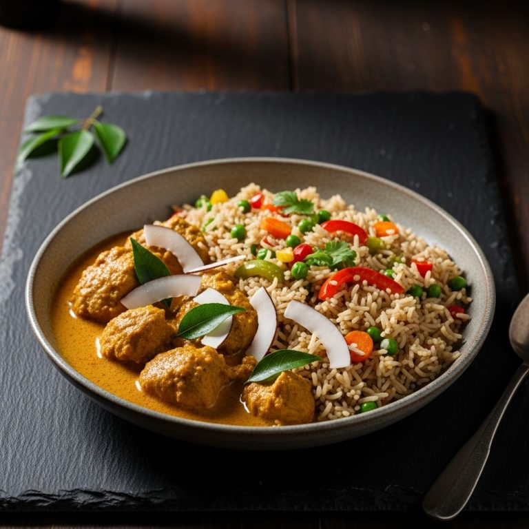 Sri Lankan Paleo Lunch: Coconut Chicken Curry & Vegetable Rice Bowl