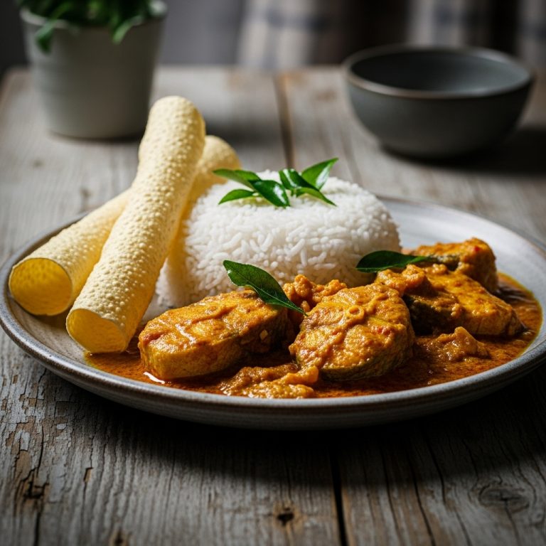 Sri Lankan Spiced Fish Curry with Coconut Rice & Crispy Papadums