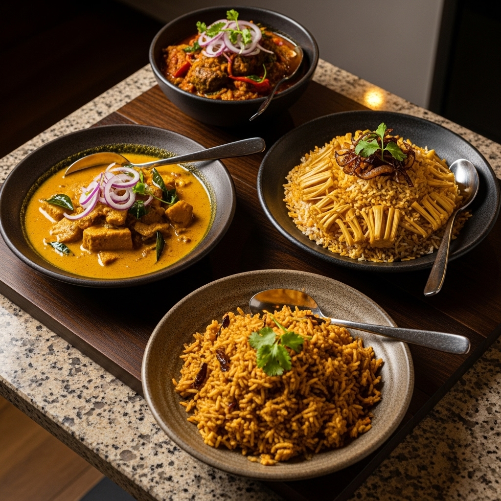 Sri Lankan Vegetarian Dinner Feast: Coconut Curry & Jackfruit Biryani