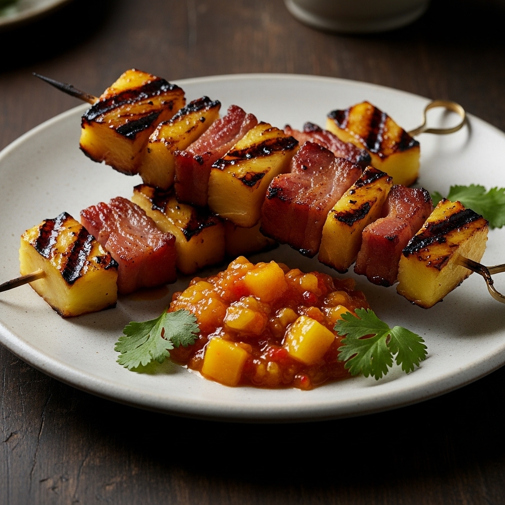 Street Food Fusion: Grilled Pineapple and Bacon Skewers with Spicy Mango Chutney