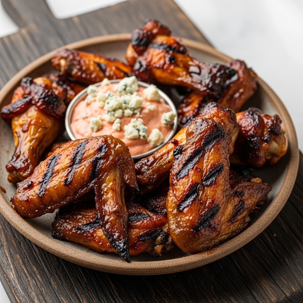 Street Food Snack: Smoky Charred Chicken Wings with Spicy Blue Cheese Dip