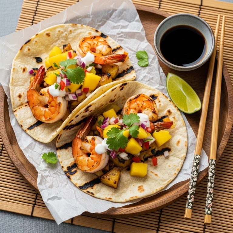 Street-Style Charred Pineapple Shrimp Tacos with Mango Salsa