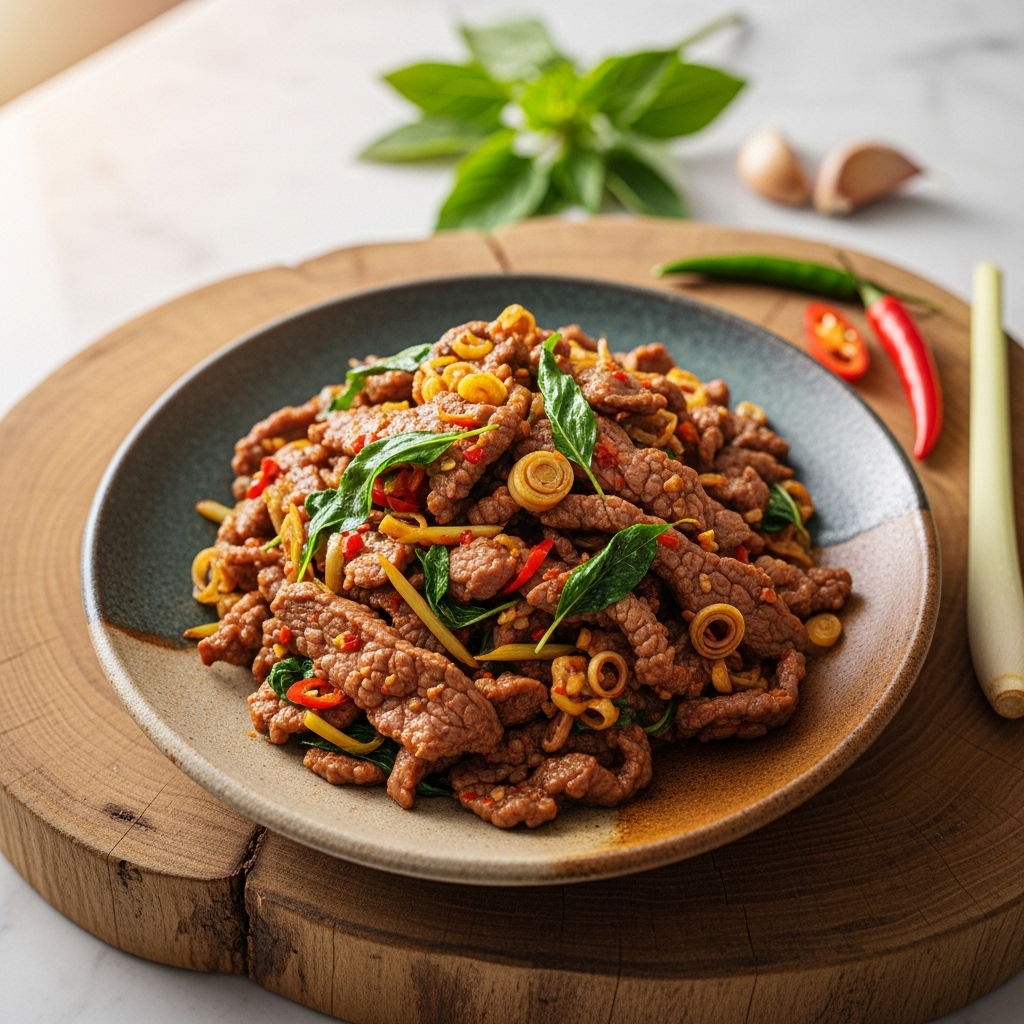 Succulent Cambodian Paleo Stir-Fried Beef with Spicy Lemongrass and Holy Basil