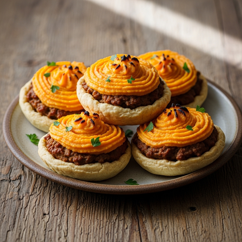 Succulent South African Gluten-Free Bobotie Pies With Sweet Potato Mash