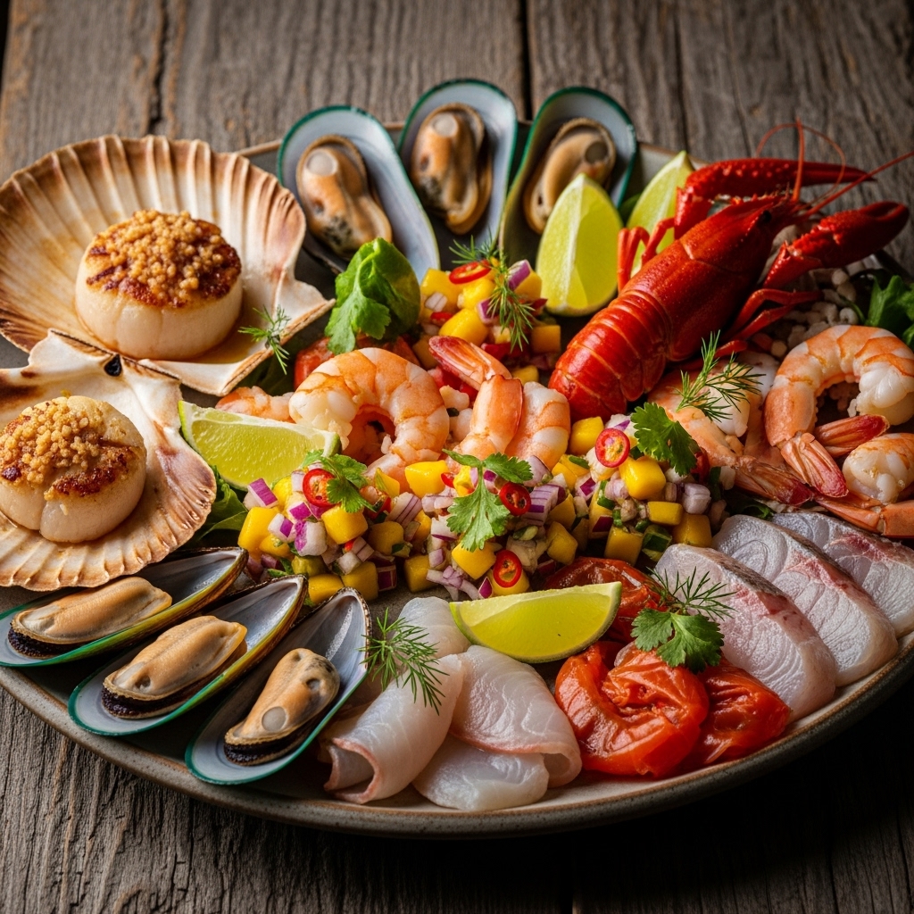 “Sumptuous Gluten-Free New Zealand Seafood Platter with Mango Salsa”