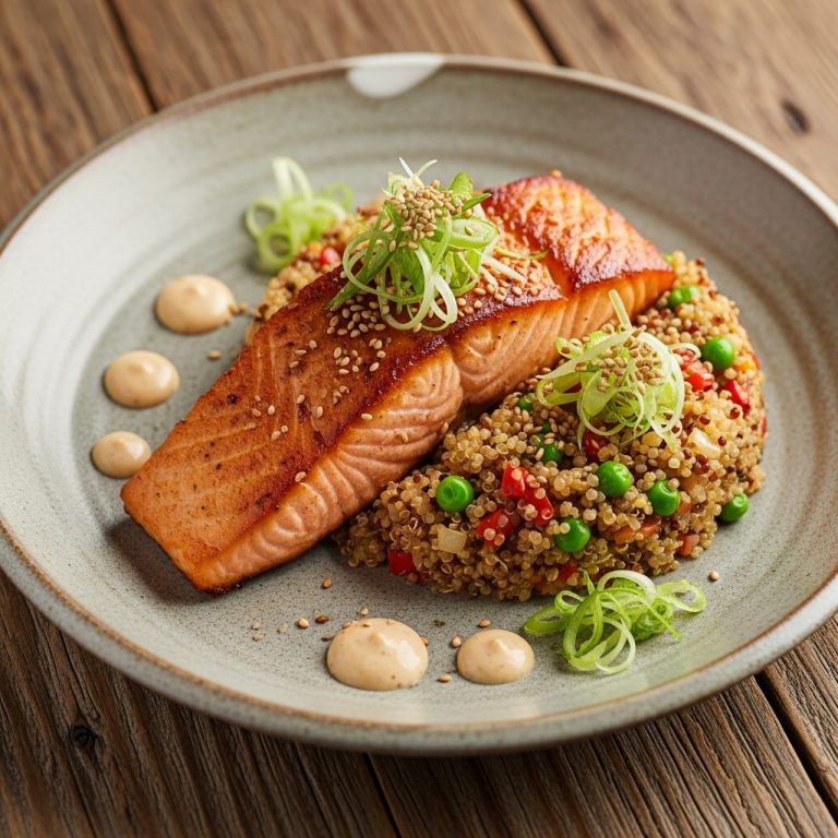 “Sumptuous Japanese Gluten-Free Brunch: Miso-Marinated Salmon & Quinoa Fried Rice”