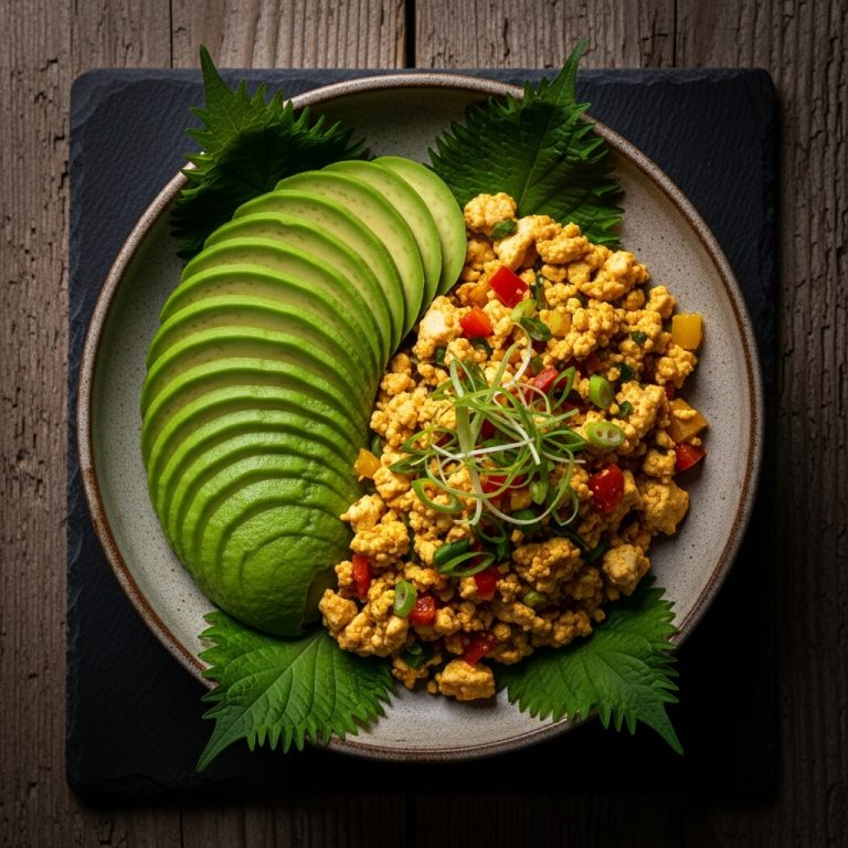 Sumptuous Japanese Vegetarian Brunch Delight: Avocado Sashimi & Tofu Scramble