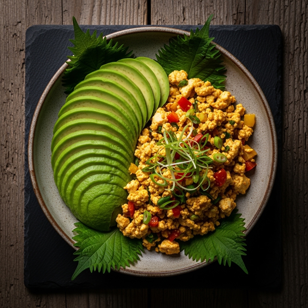 Sumptuous Japanese Vegetarian Brunch Delight: Avocado Sashimi & Tofu Scramble