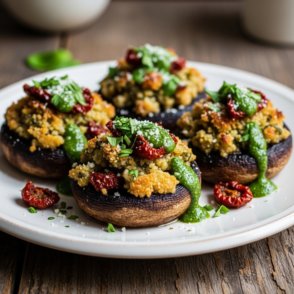 Sumptuous Stuffed Portobello Mushrooms with Garlic Herb Pesto