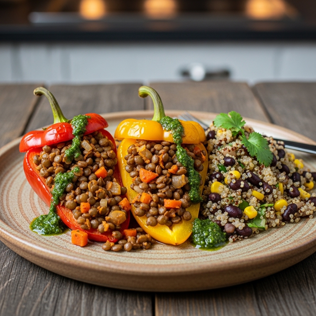 Sumptuous Vegan Chilean Dinner – Earthy Lentil Stuffed Peppers & Rich Quinoa Pilaf