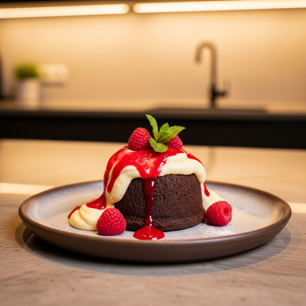 “Sumptuous Vegan Chocolate Souffle with Raspberry Coulis: A Heavenly Fusion of Hungarian and French Delights”