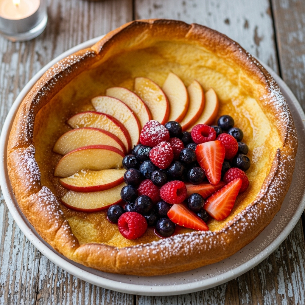 Sumptuous Vegan Dutch Baby Pancakes with Caramelized Apples & Berry Compote