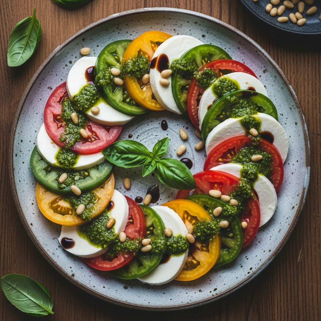 “Sumptuous Vegan Italian Caprese Salad: A Fresh, Flavorful, and Beautifully Plated Masterpiece”
