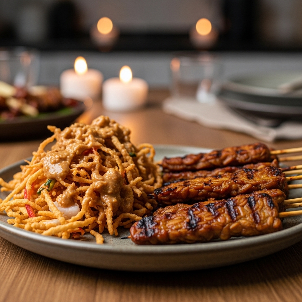 Sumptuous Vegetarian Indonesian Snack: Crunchy Karedok and Savory Tempeh Sate