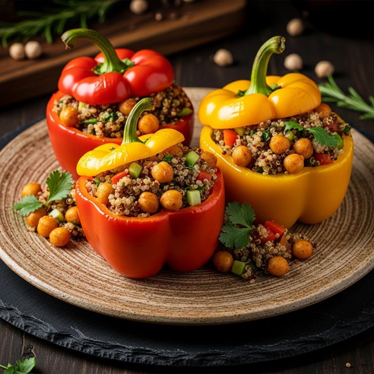 Sumptuous Vegetarian Quinoa-Stuffed Bell Peppers With Spiced Chickpeas