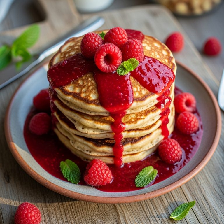 Sunrise Almond Flour Pancakes with Raspberry Coulis