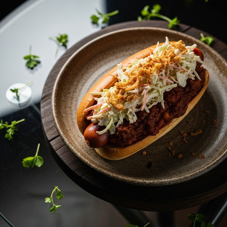 Tailgate Game Day Chili Dogs with Crispy Onions and Creamy Slaw