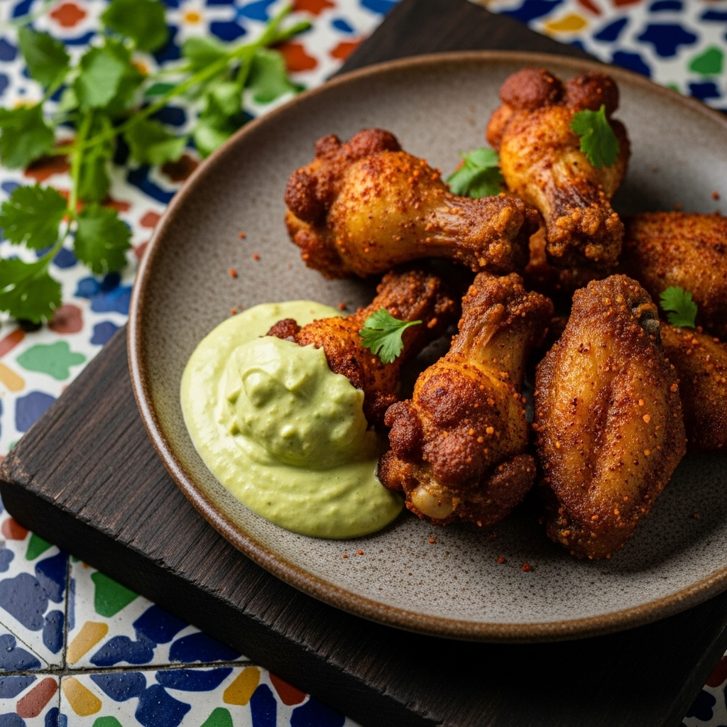 Tailgate Game Day Dinner: Crispy Smoky Southwest Chicken Wings with Avocado Crema