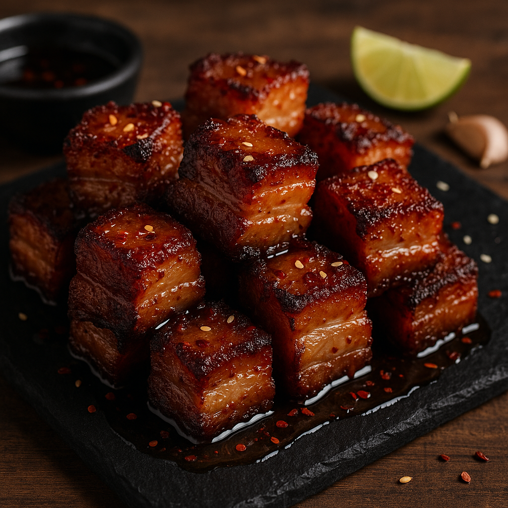 Tailgate Game Day Lunch – Copycat Crispy Smoky Pork Belly Bites with Honey-Chili Glaze