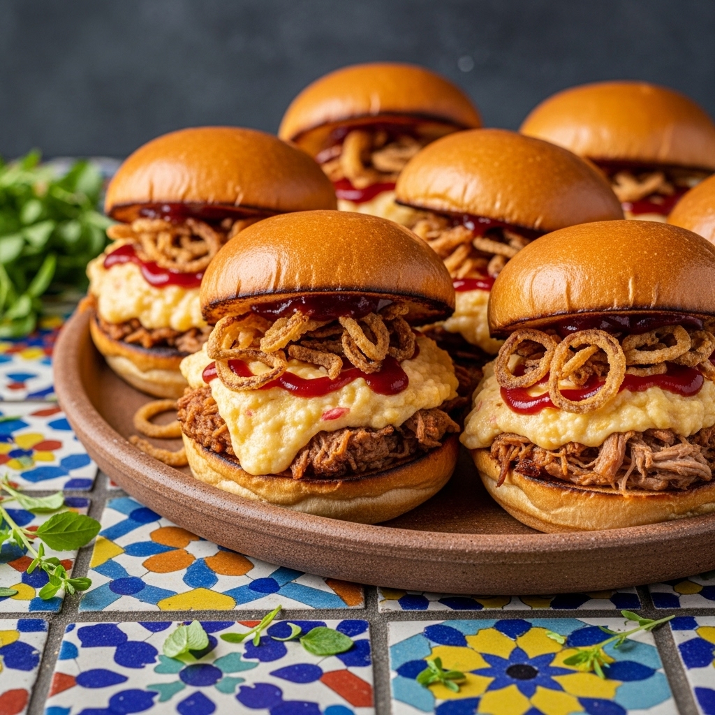 Tailgate Game Day Lunch: Loaded Pimento Cheese Stuffed Pulled Pork Sliders