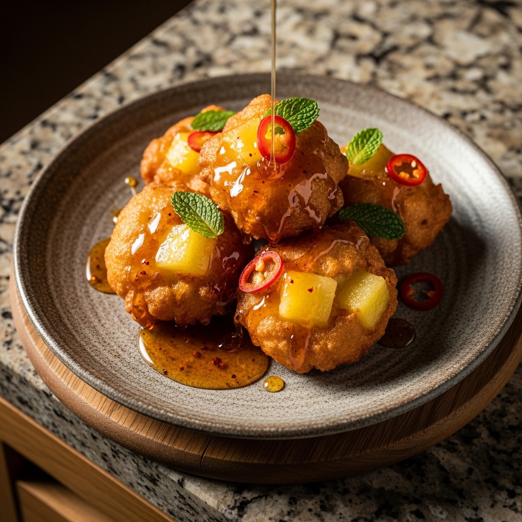 Tantalizing Nigerian Pineapple Fritters with Spicy Honey Drizzle