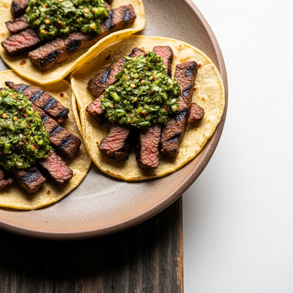 Tex-Mex Carne Asada Street Tacos with Chimichurri Sauce