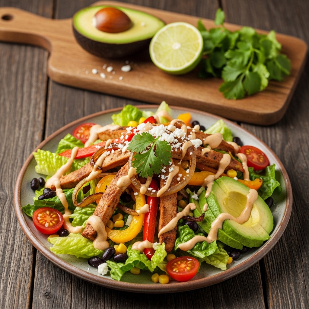 Tex-Mex Grilled Fiesta Fajita Salad with Smoky Chipotle Dressing