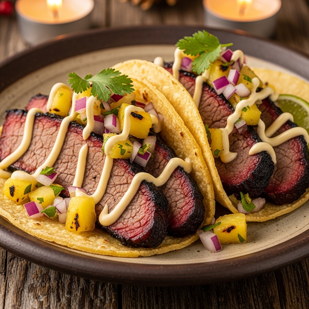 Texas-Mex Fusion Tacos: Grilled Beef Brisket with Charred Pineapple Salsa