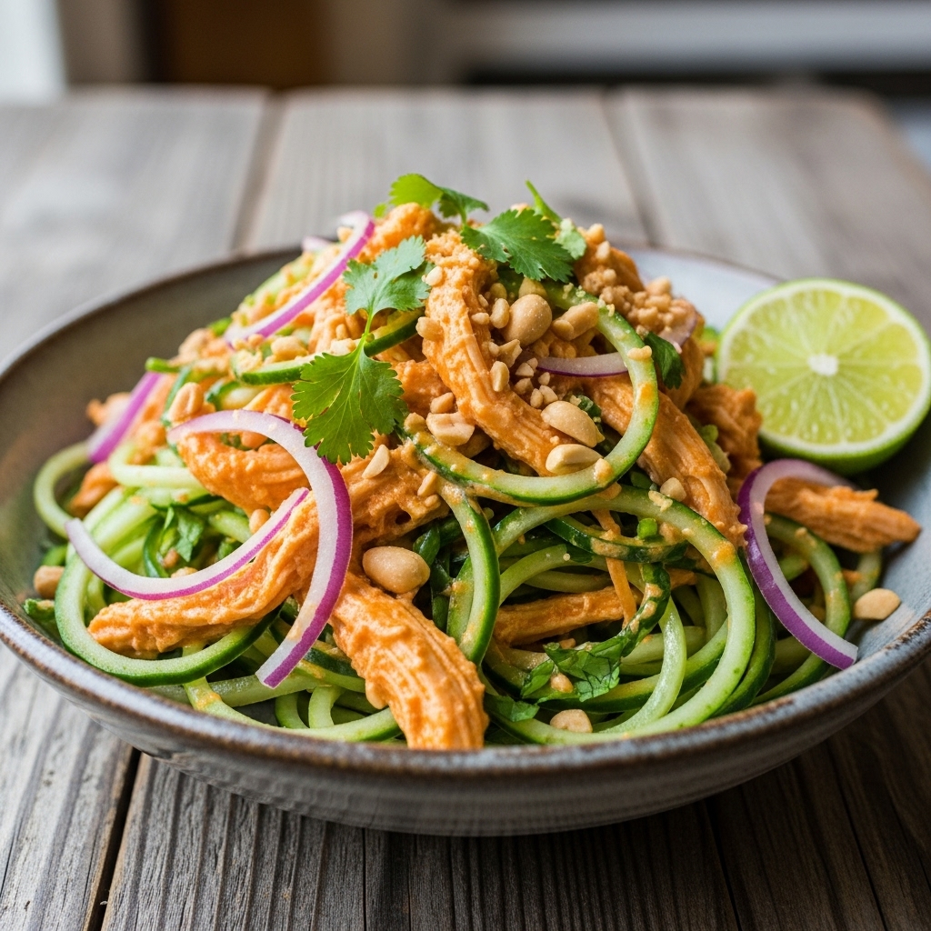 Thai Chicken Curry Salad with Cucumber Noodles