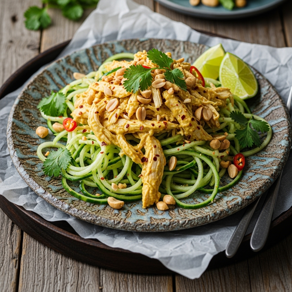 Thai Coconut Curry Chicken Salad with Cucumber Noodles