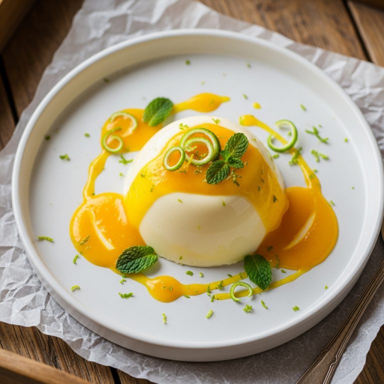 Thai Coconut Lime Panna Cotta with Mango Coulis