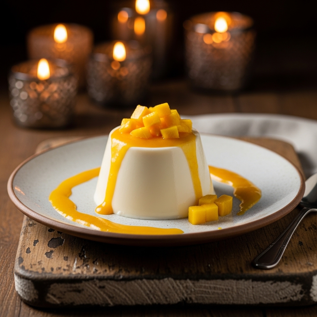 Thai Coconut Panna Cotta with Mango Coulis
