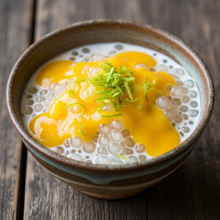 Thai Coconut Tapioca Pudding with Mango Coulis and Lime Zest