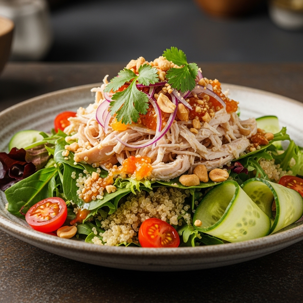Thai High-Protein Chicken Salad & Quinoa Bowl with Citrus-Ginger Dressing