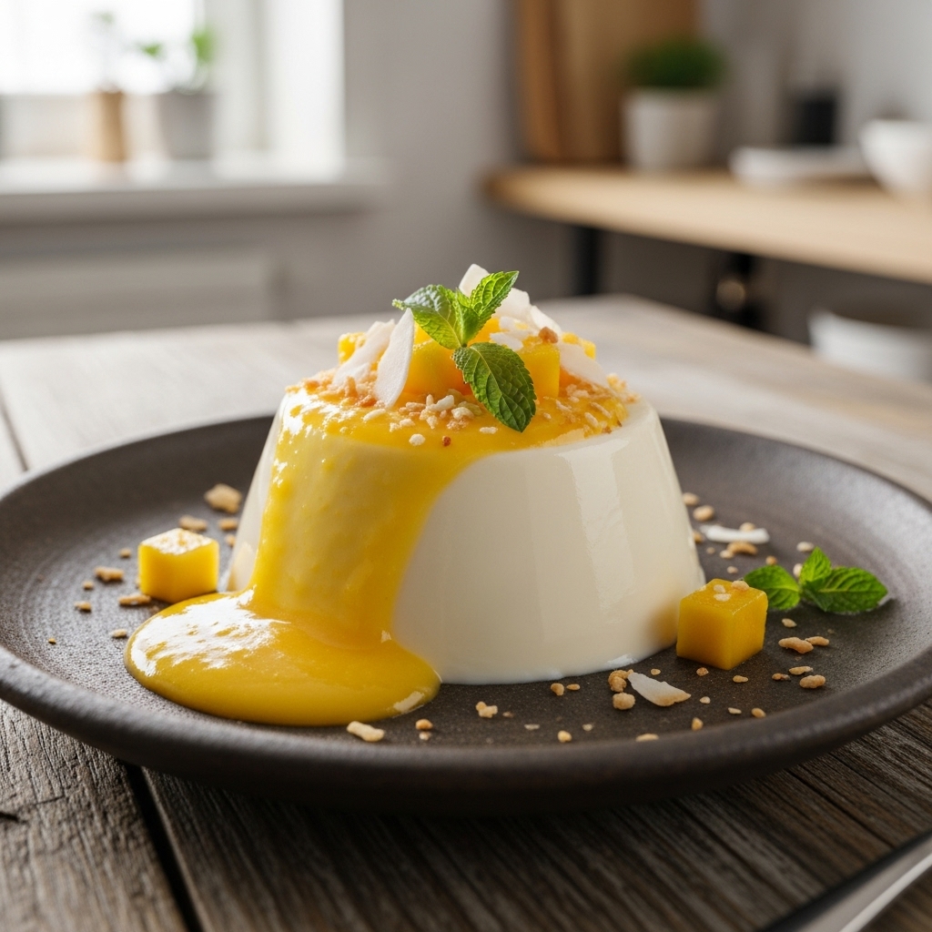 Thai-Inspired Coconut Panna Cotta with Mango Coulis