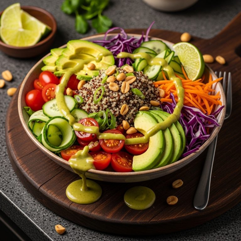 Thai-Inspired Quinoa Salad Bowl With Citrus Avocado Dressing