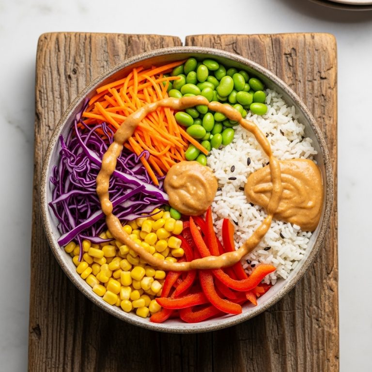 Thai Rainbow Vegetarian Rice Bowl with Peanut Sauce