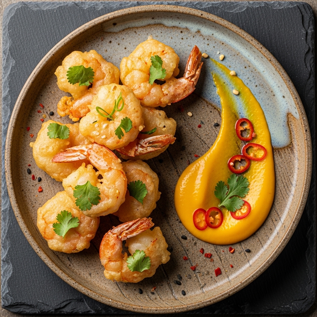 Thai Shrimp Tempura Bites with Spicy Mango Dipping Sauce