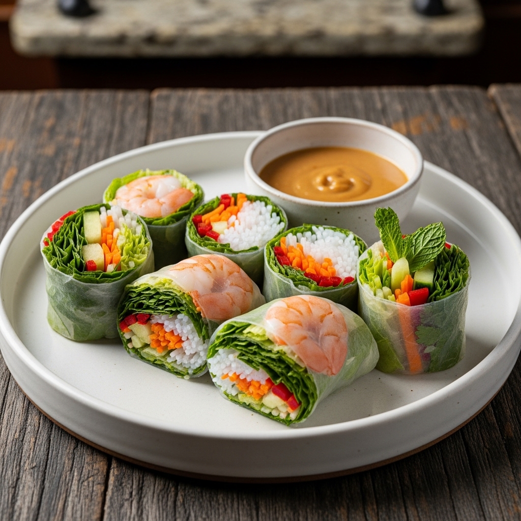 Thai Summer Rolls with Peanut Sauce (Low-Carb)