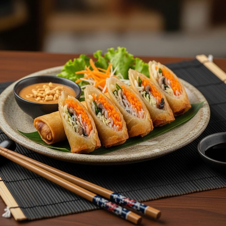 Thai Vegetable Spring Rolls with Peanut Dipping Sauce