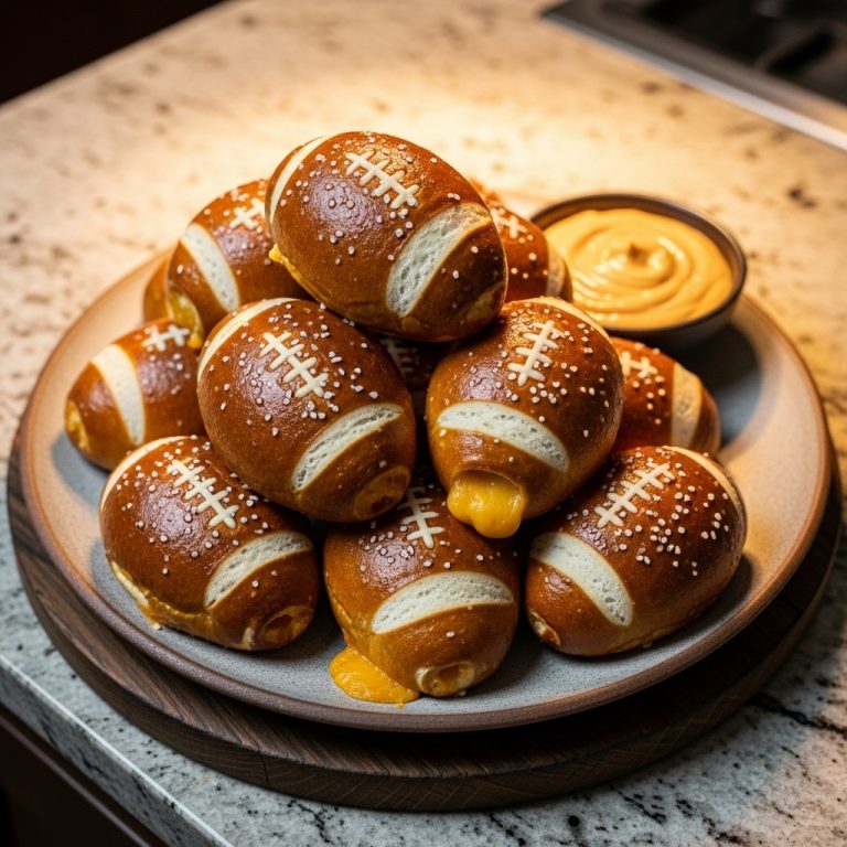 Triple Cheese Football Pretzel Bombs with Smoky Mustard Dip