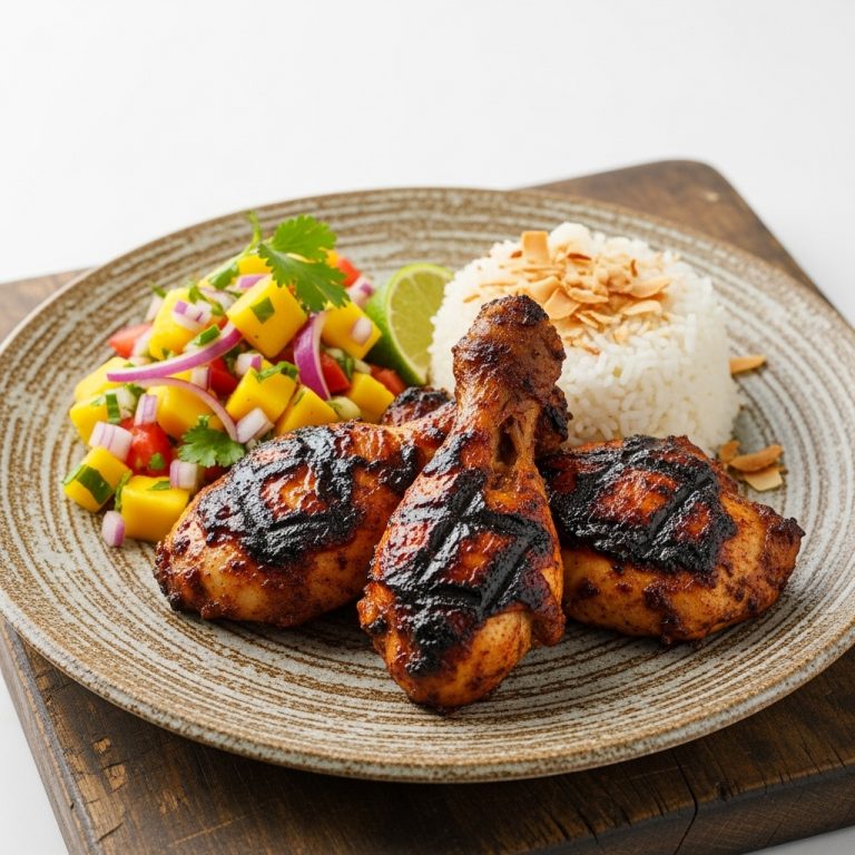 Tropical Caribbean Jerk Chicken with Mango Salsa & Coconut Rice – Gluten-Free