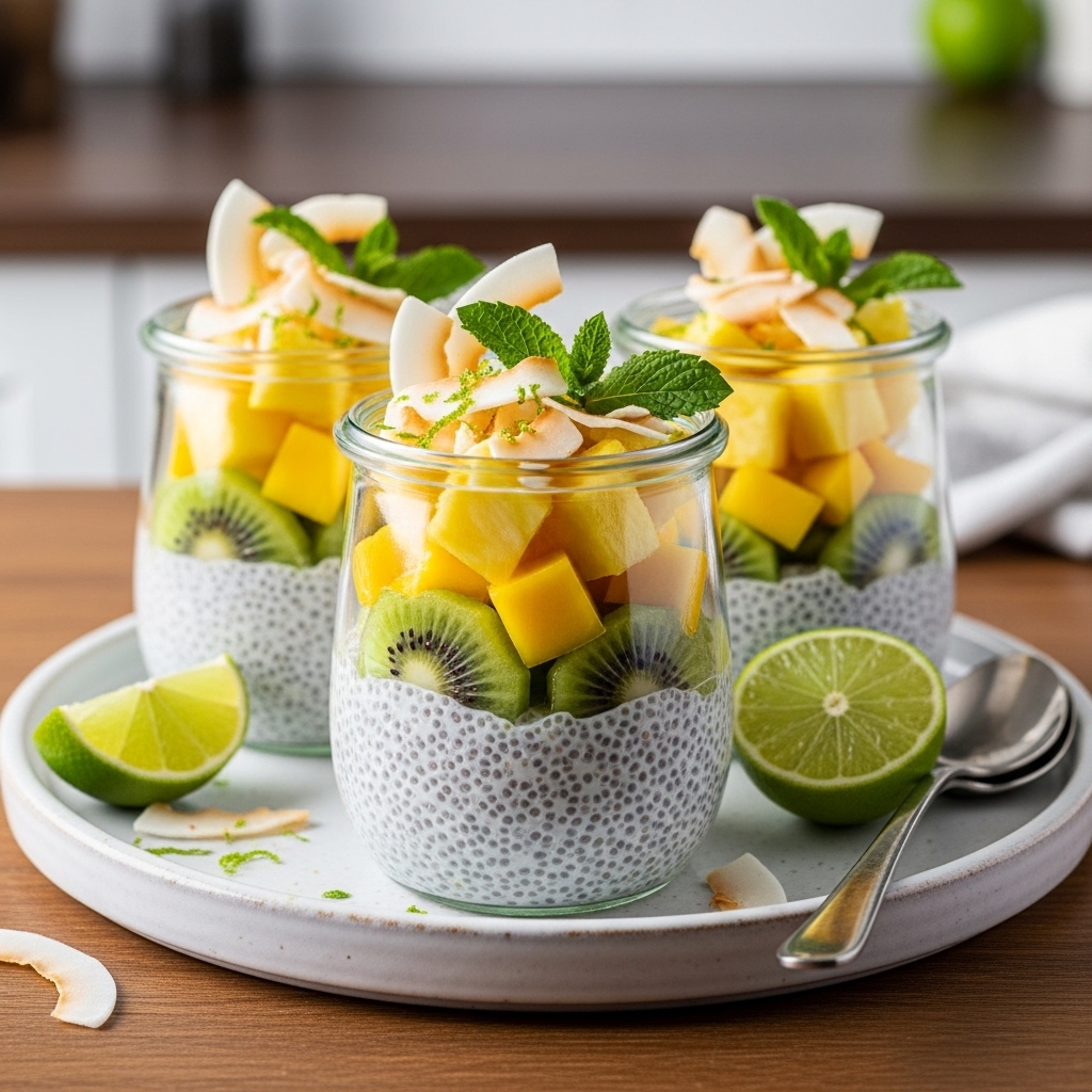 Tropical Coconut-Lime Chia Pudding Parfaits