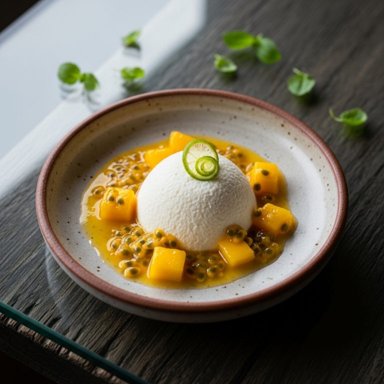 Tropical Coconut Lime Mousse with Mango Passion Fruit Compote
