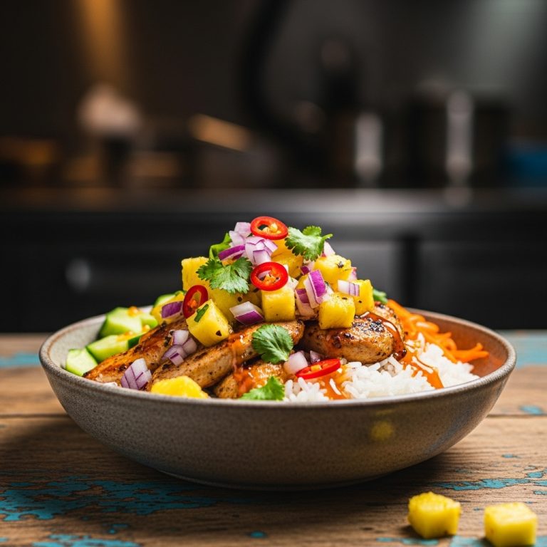 Tropical Delight Hawaiian Lunch Bowl with Grilled Pineapple Salsa