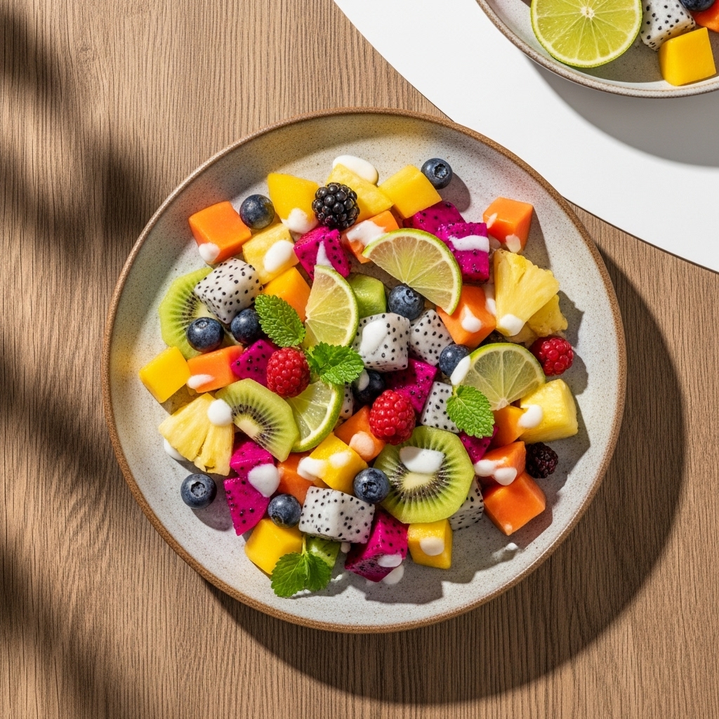 Tropical Fruit Salad with Coconut Lime Dressing (Vegan, Gluten-Free)