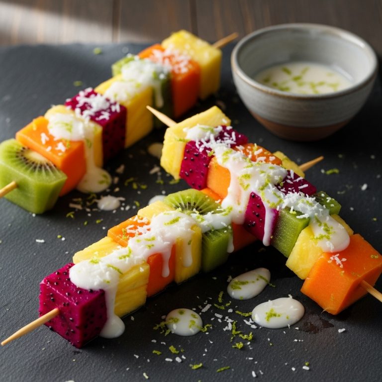 Tropical Fruit Skewers with Coconut-Lime Drizzle