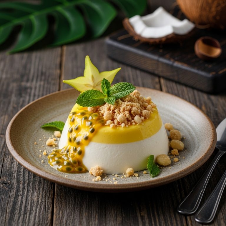 Tropical Lusciousness: A Hawaiian Passion Fruit & Coconut Panna Cotta with Macadamia Nut Crumble
