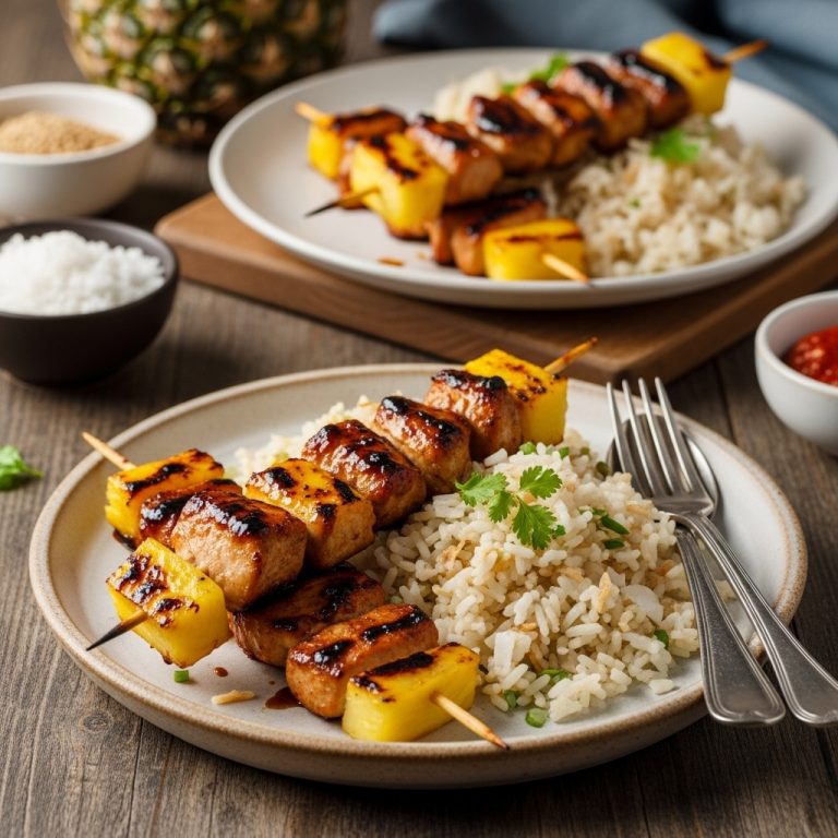 Tropical Paradise Hawaiian Luau Feast: Gluten-Free Pineapple Teriyaki Chicken Skewers & Coconut Rice Pilaf